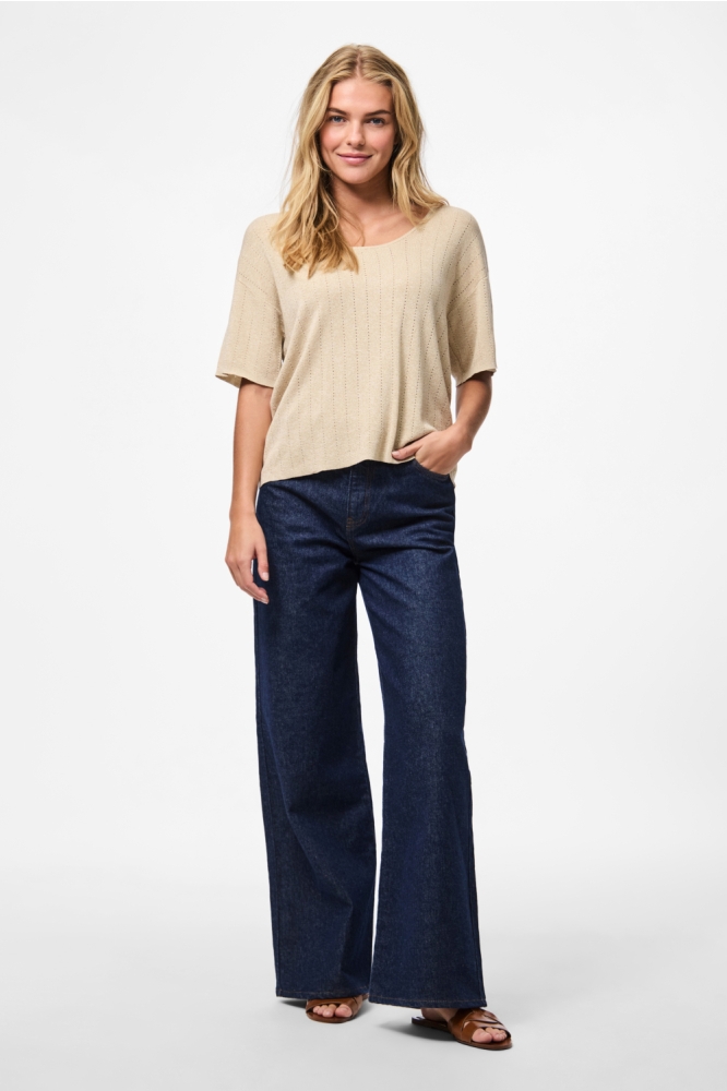 PCSALIMA SS O-NECK KNIT TOP FC 17160197 Sandshell/Gold lurex